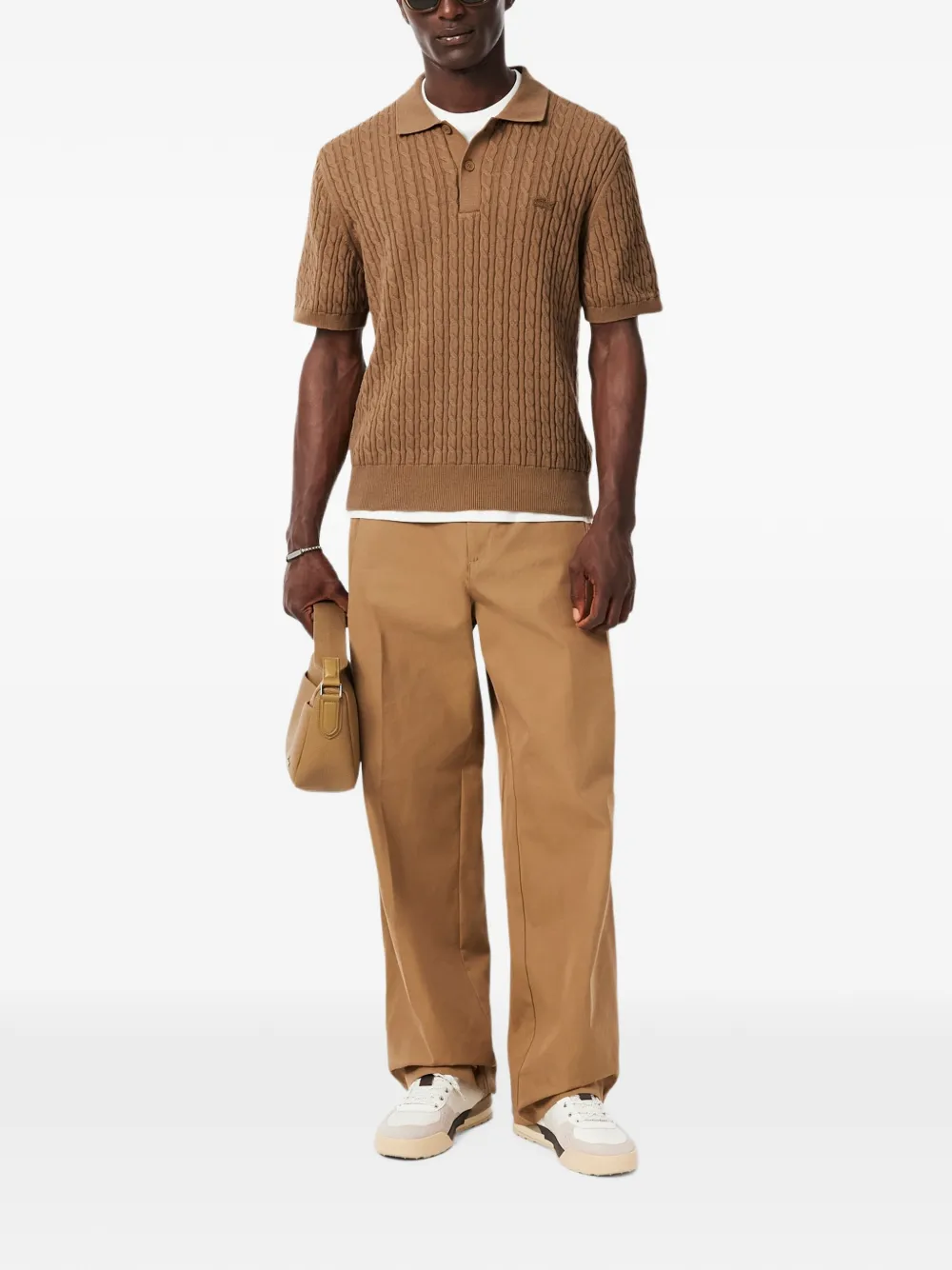 Lacoste classic fit cable knit cotton polo shirt Bruin