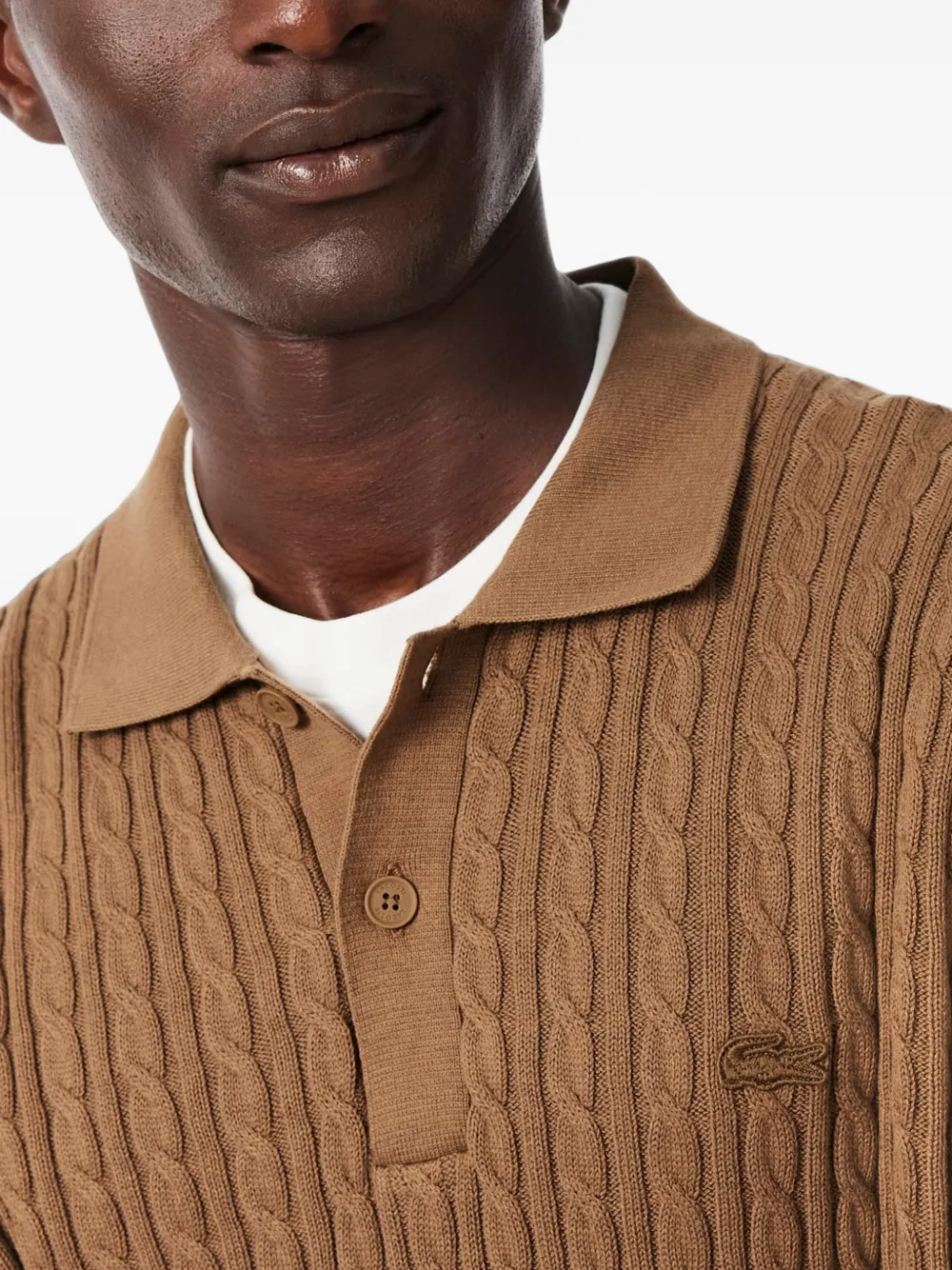 Lacoste classic fit cable knit cotton polo shirt Bruin