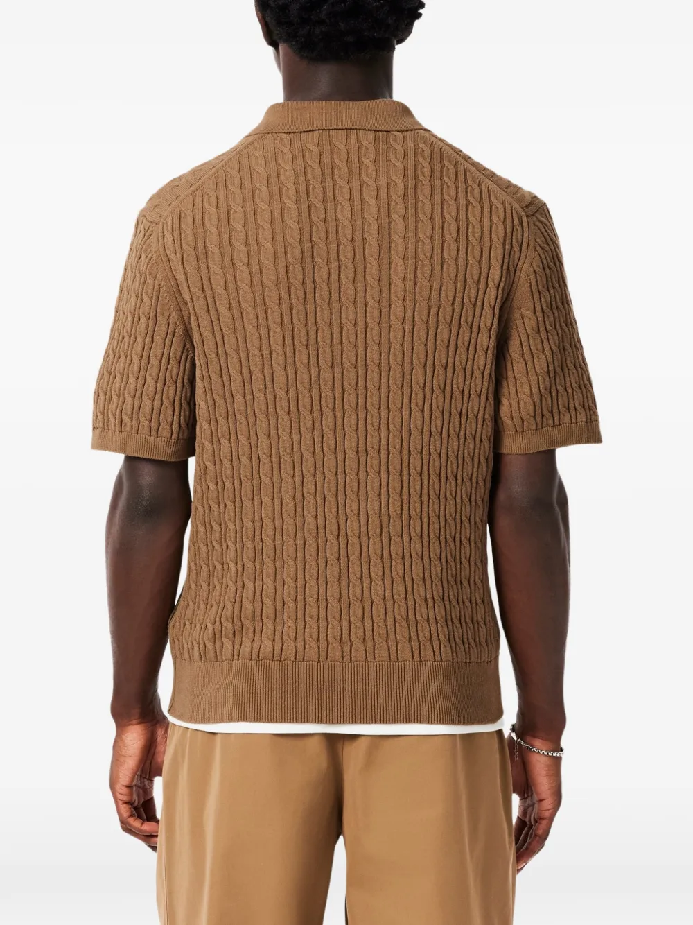 Lacoste classic fit cable knit cotton polo shirt Bruin