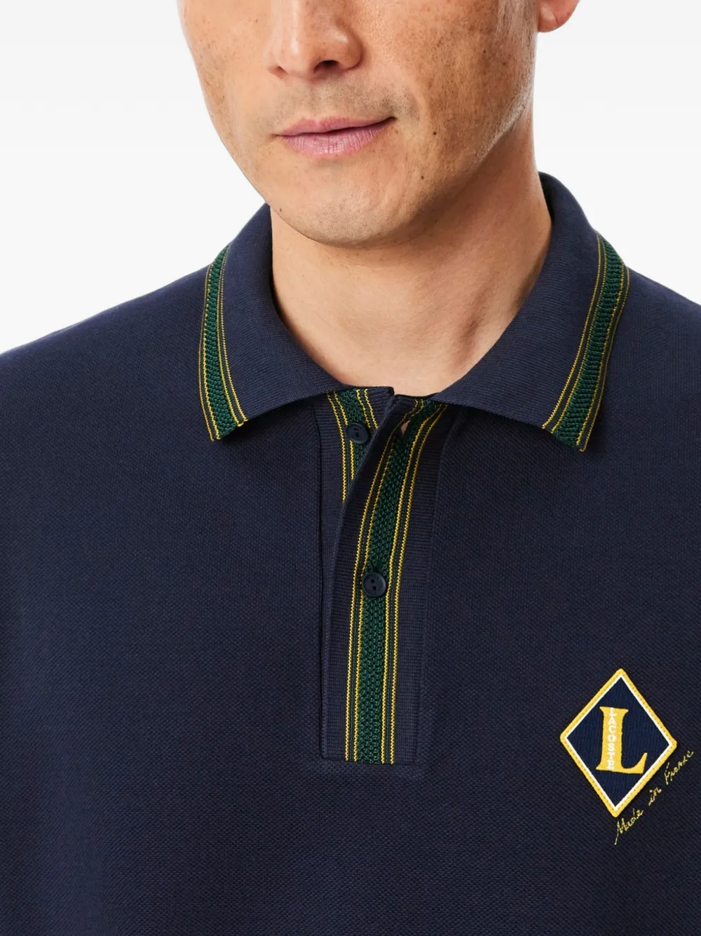 Lacoste Poloshirt met logopatch en gestreepte afwerking Blauw