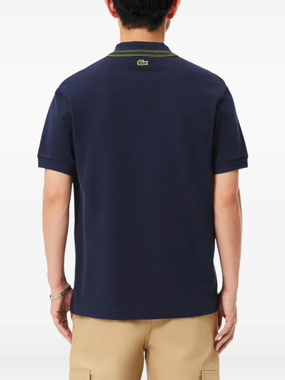 Lacoste Poloshirt met logopatch en gestreepte afwerking Blauw