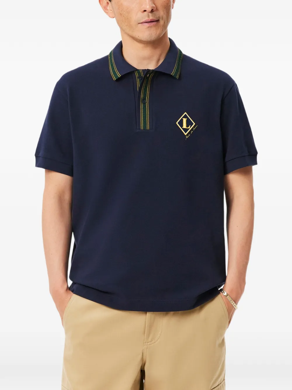Lacoste logo-patch striped-trim polo shirt - Blu
