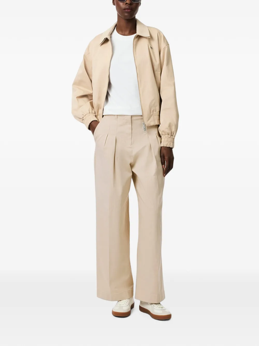Lacoste Plooibroek met wijde pijpen Beige