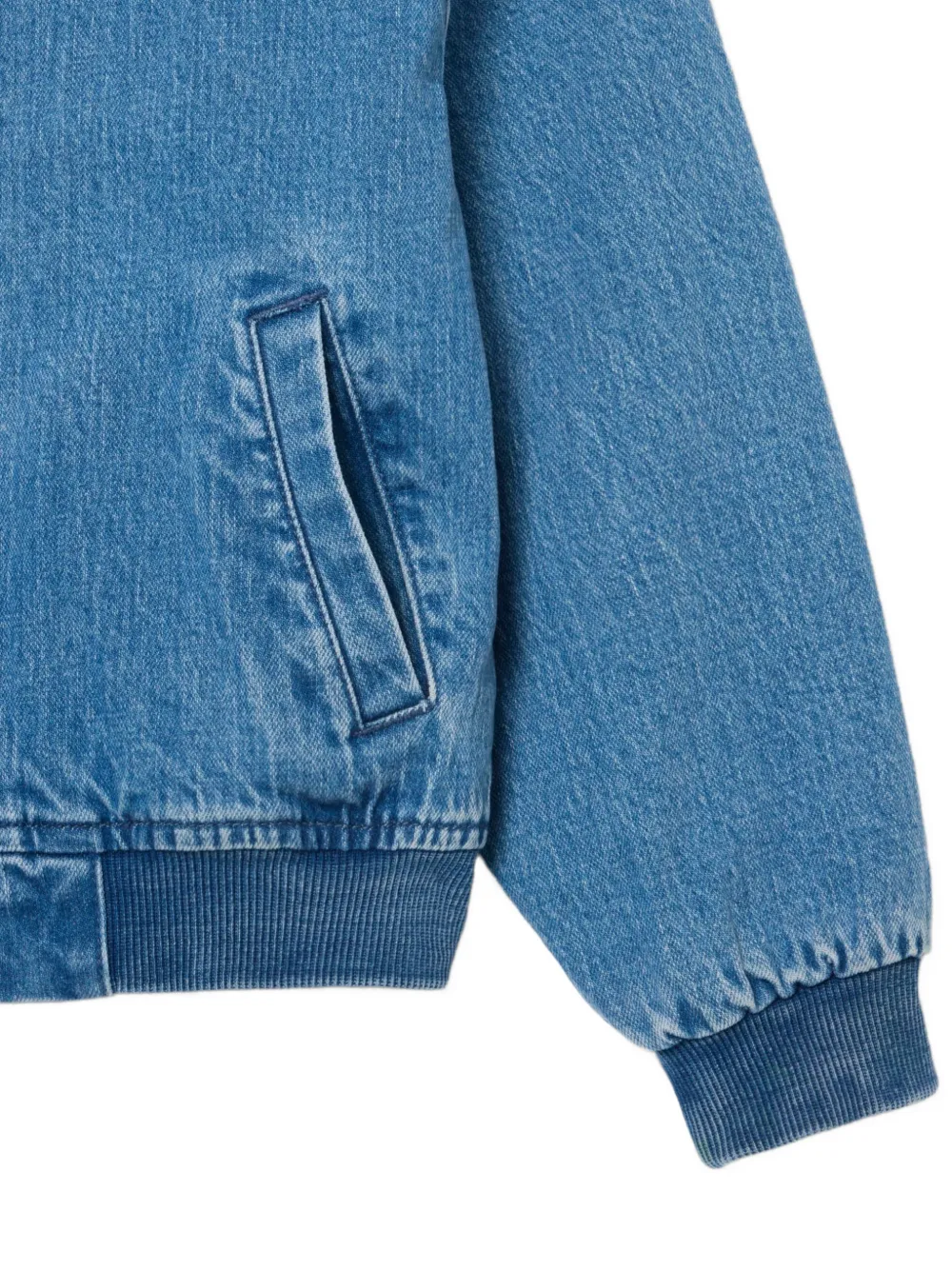 Lacoste Kids padded badge accent denim bomber jacket Blauw