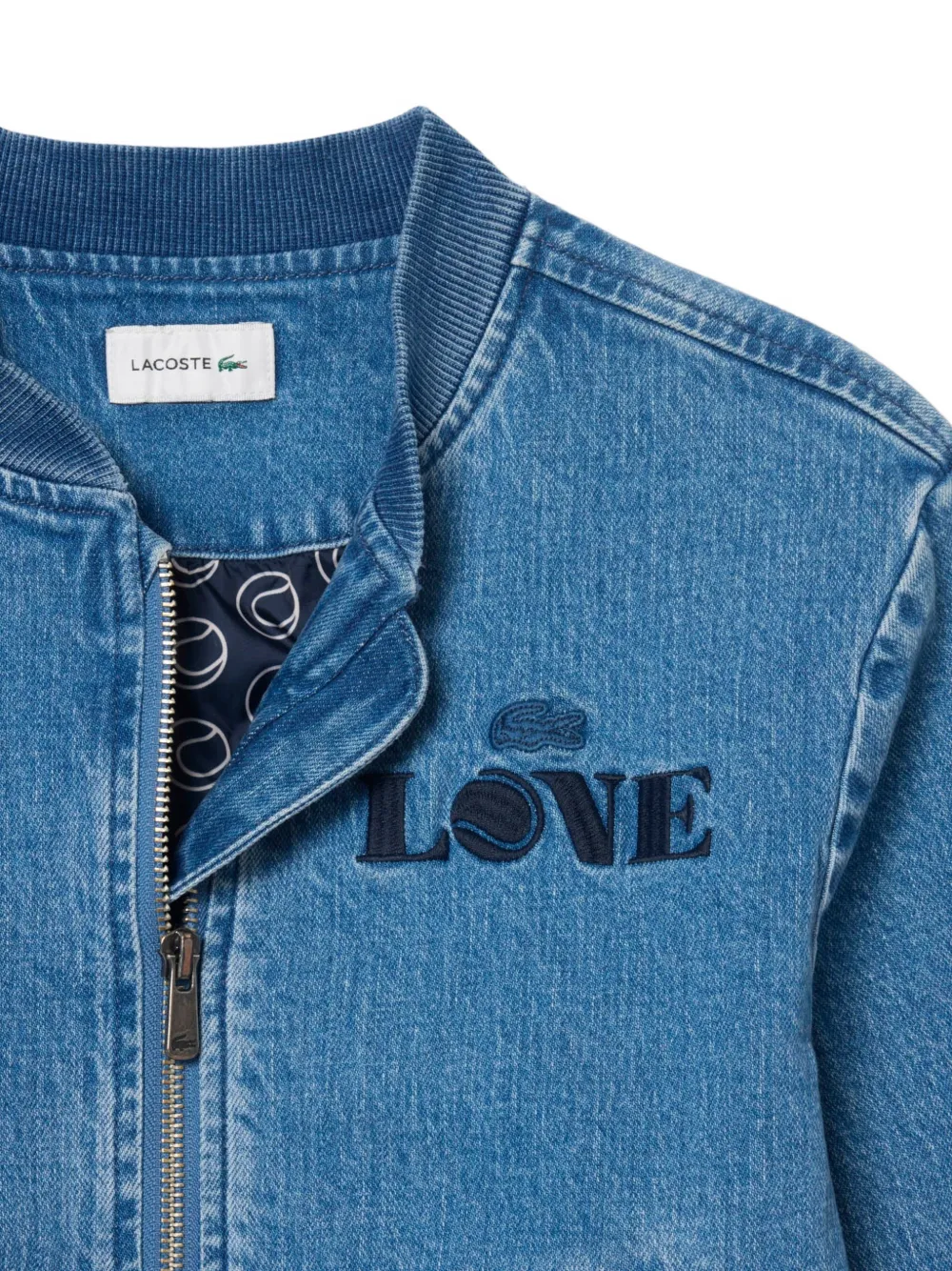 Lacoste Kids padded badge accent denim bomber jacket - Blau