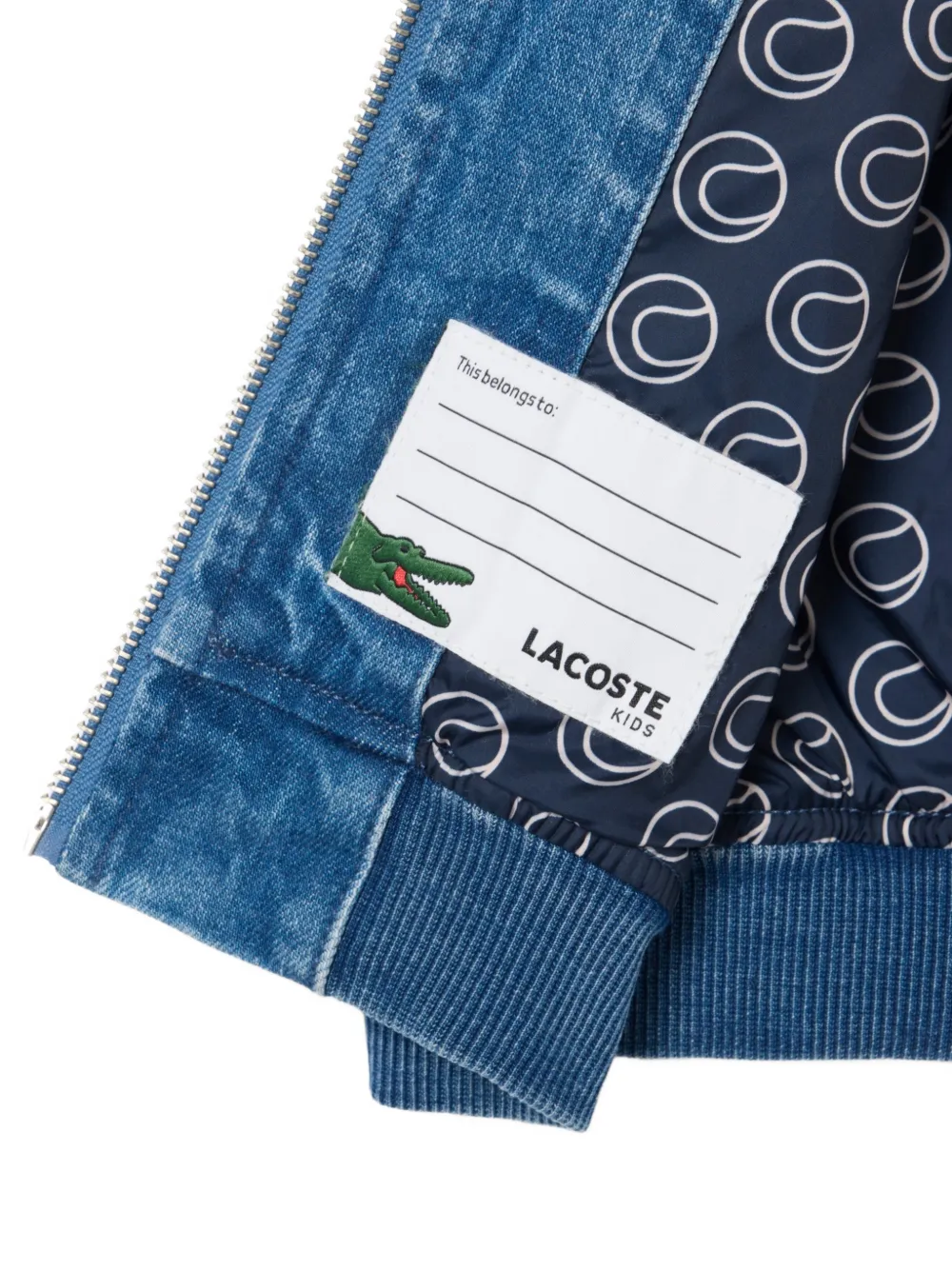 Lacoste Kids padded badge accent denim bomber jacket Blauw