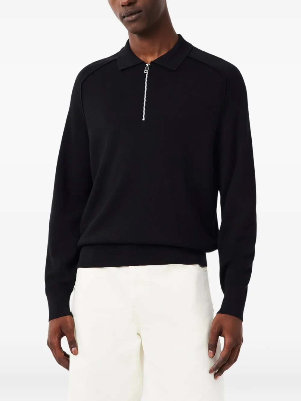 Lacoste commuter zipped wool polo collar sweater Zwart