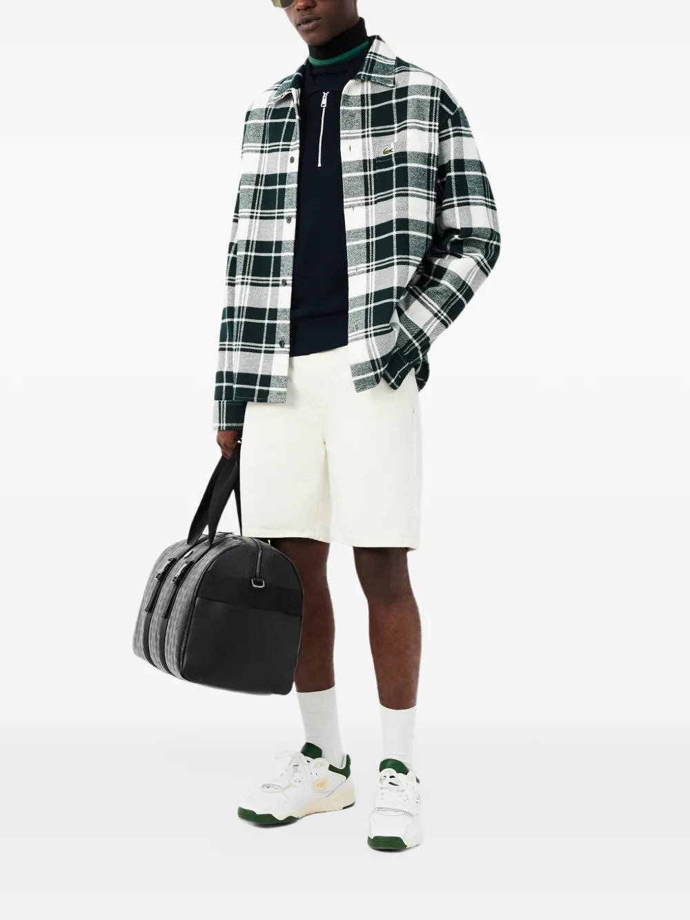 Lacoste commuter zipped wool polo collar sweater Zwart
