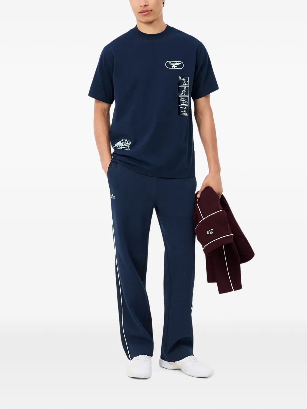 Lacoste Tennis Heritage trainingsbroek met biesafwerking Blauw