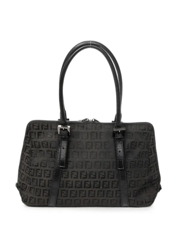 Fendi Pre-owned Small Zucca Bow-embellished Shoulder Bag in Black