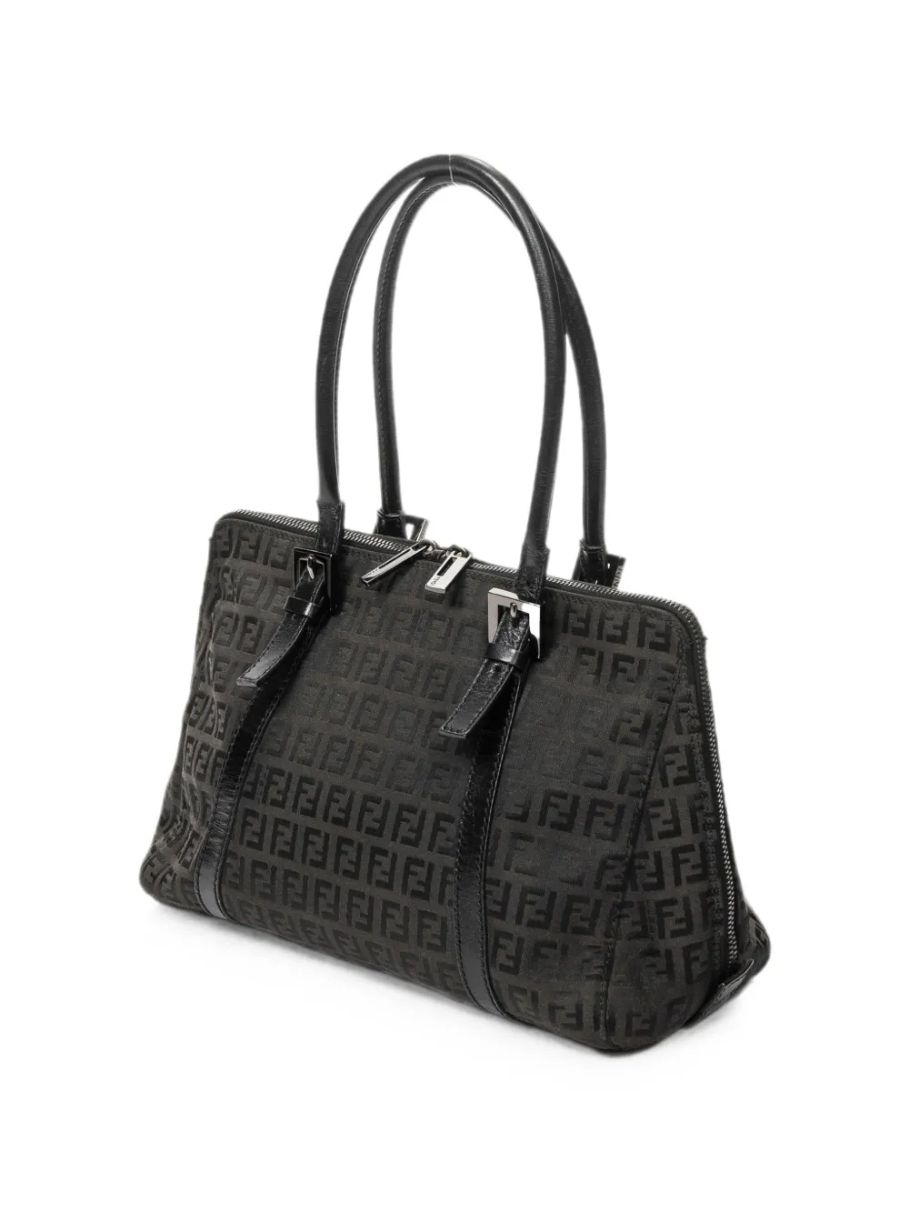 Fendi Pre-owned Small Zucca Bow-embellished Shoulder Bag in Black, view 3