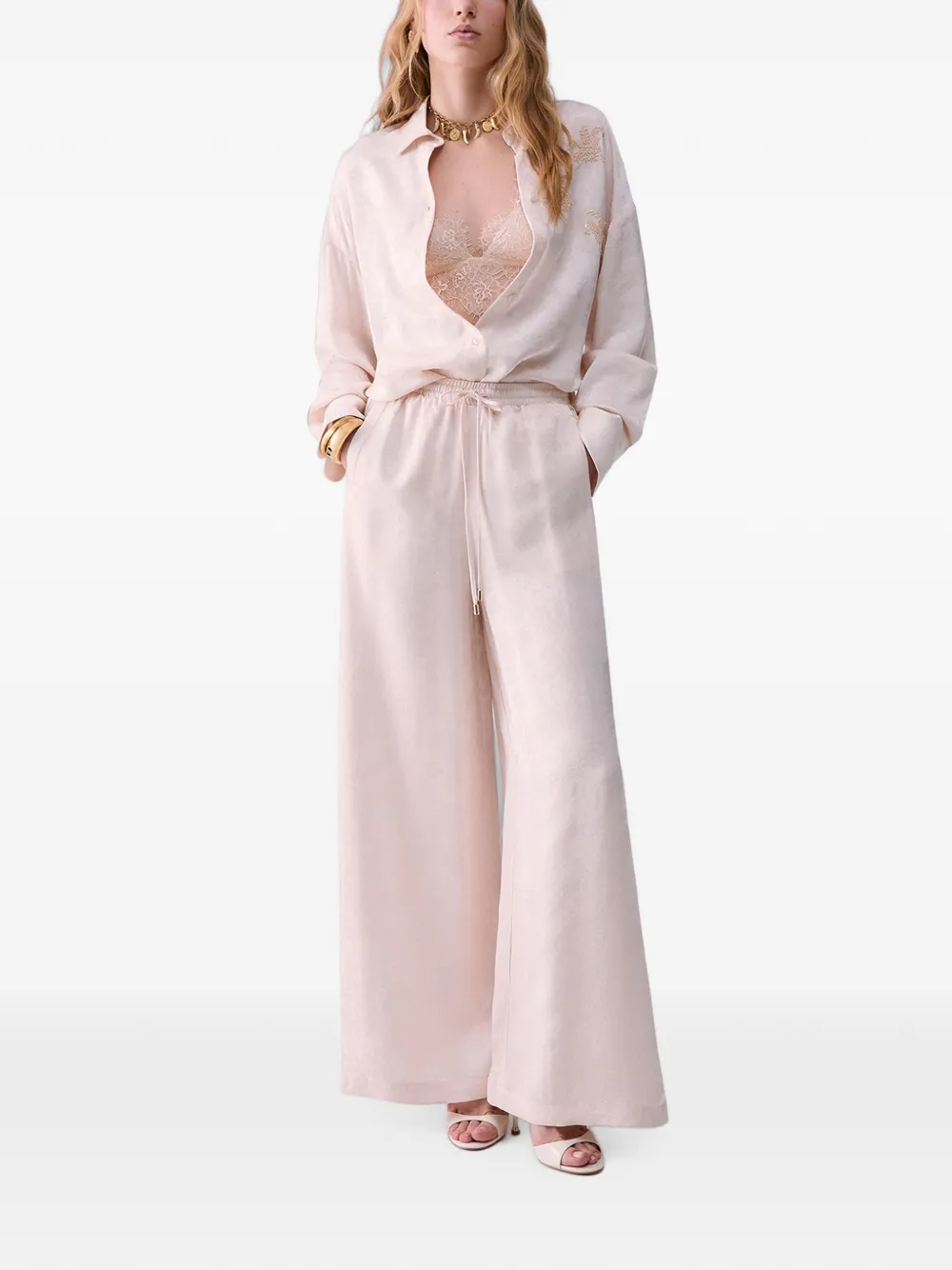 LIU JO Broek met Valencienne kant en jacquard Roze