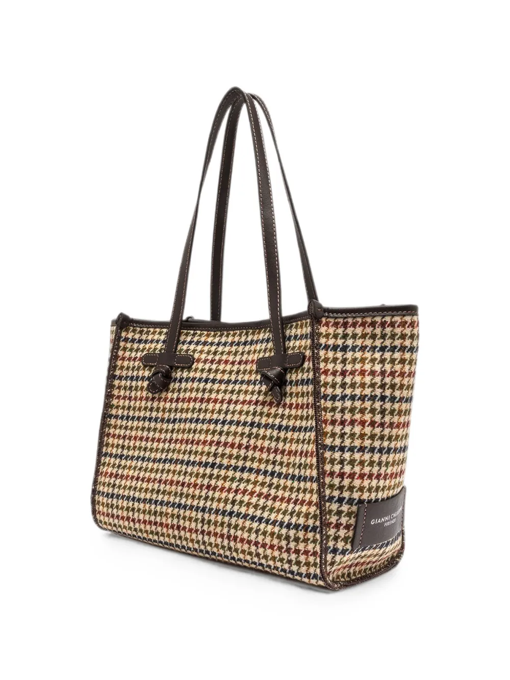 GIANNI CHIARINI Medium Marcella shopper met pied-de-poule print Beige