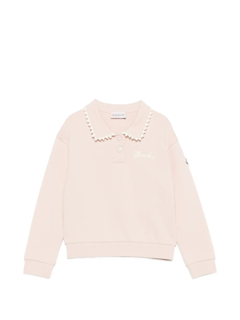 Moncler Enfant Sweater met geborduurd logo en kanten afwerking Roze