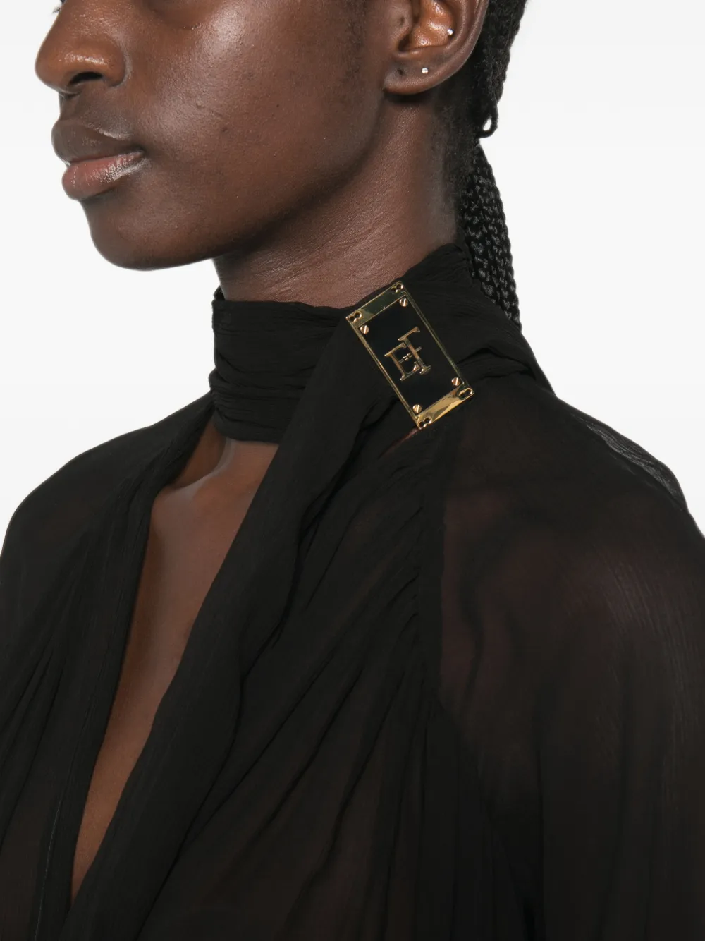 Elisabetta Franchi Doorzichtige blouse met logo-plakkaat Zwart