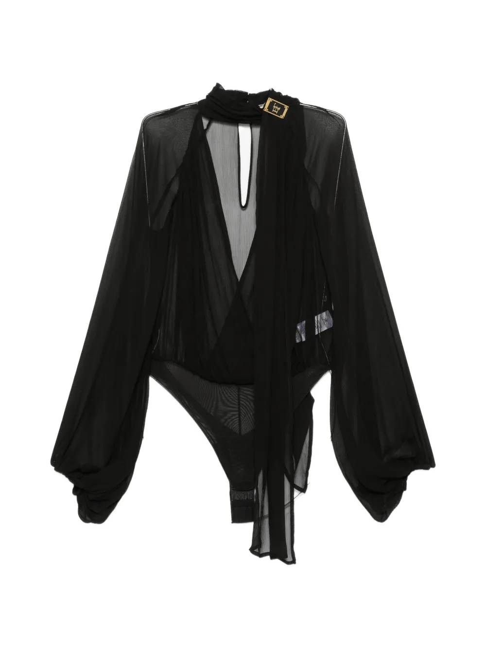 Elisabetta Franchi sheer logo-plaque shirt - Nero