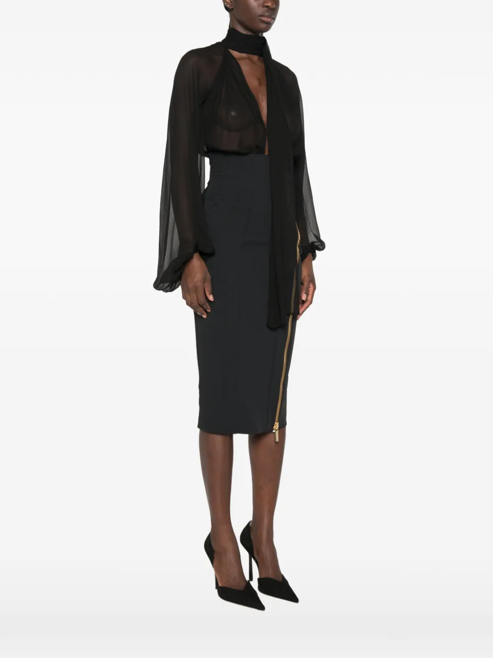 Elisabetta Franchi Doorzichtige blouse met logo-plakkaat Zwart