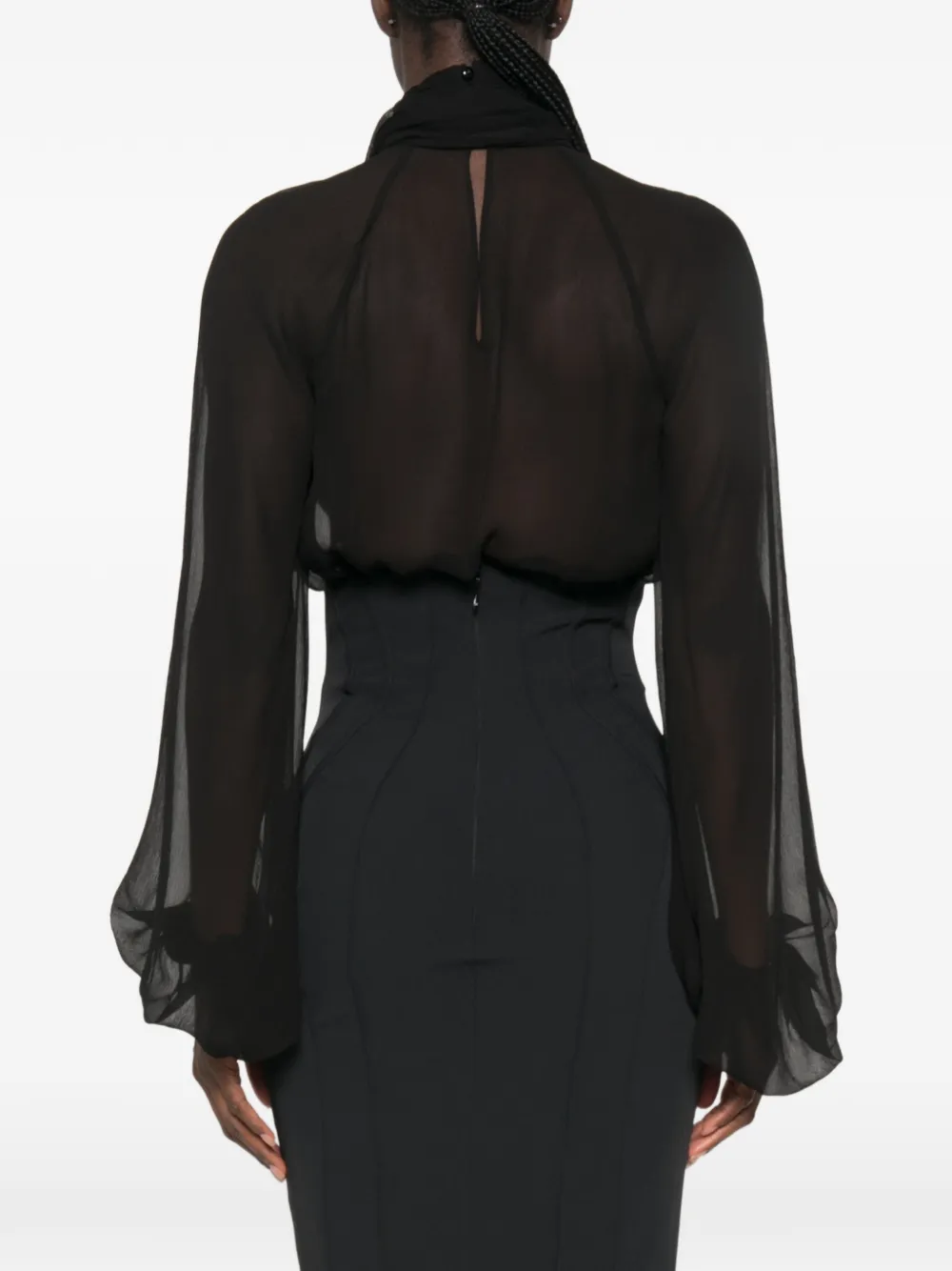 Elisabetta Franchi Doorzichtige blouse met logo-plakkaat Zwart