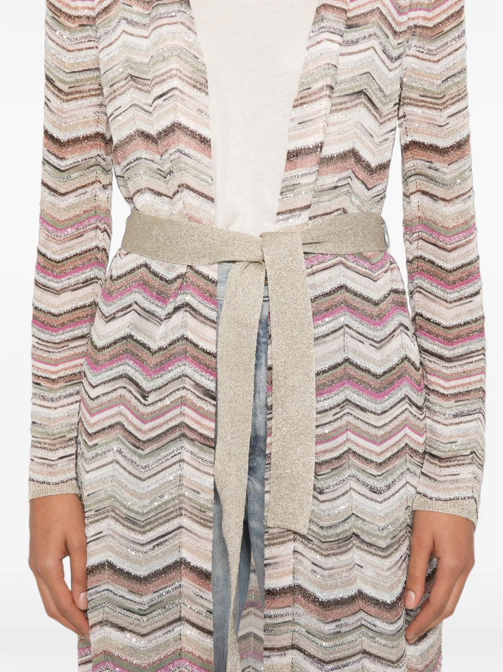 Missoni Vest met zigzag-patroon en ceintuur Beige
