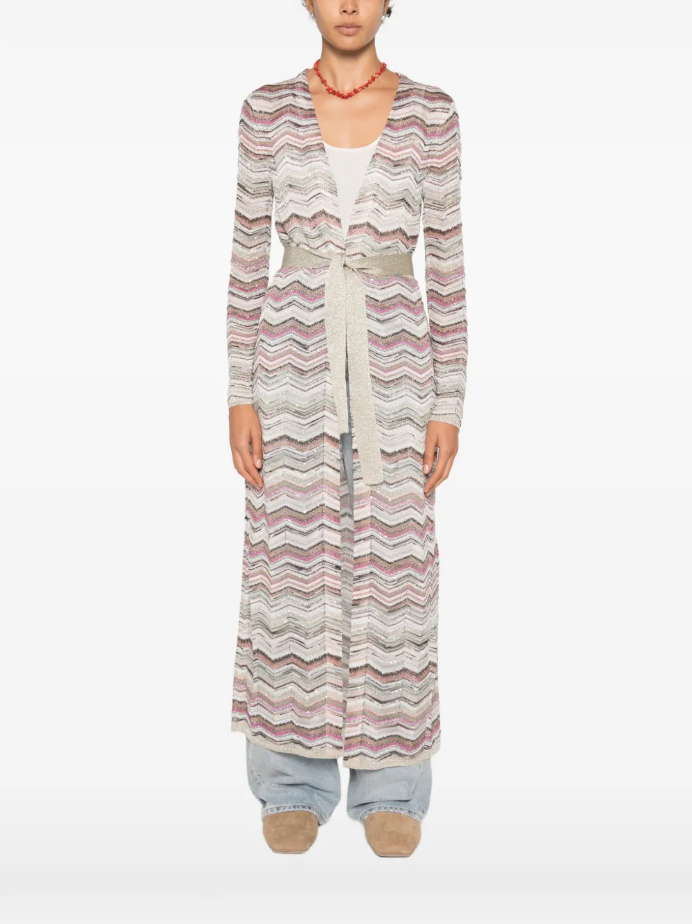 Missoni Vest met zigzag-patroon en ceintuur Beige
