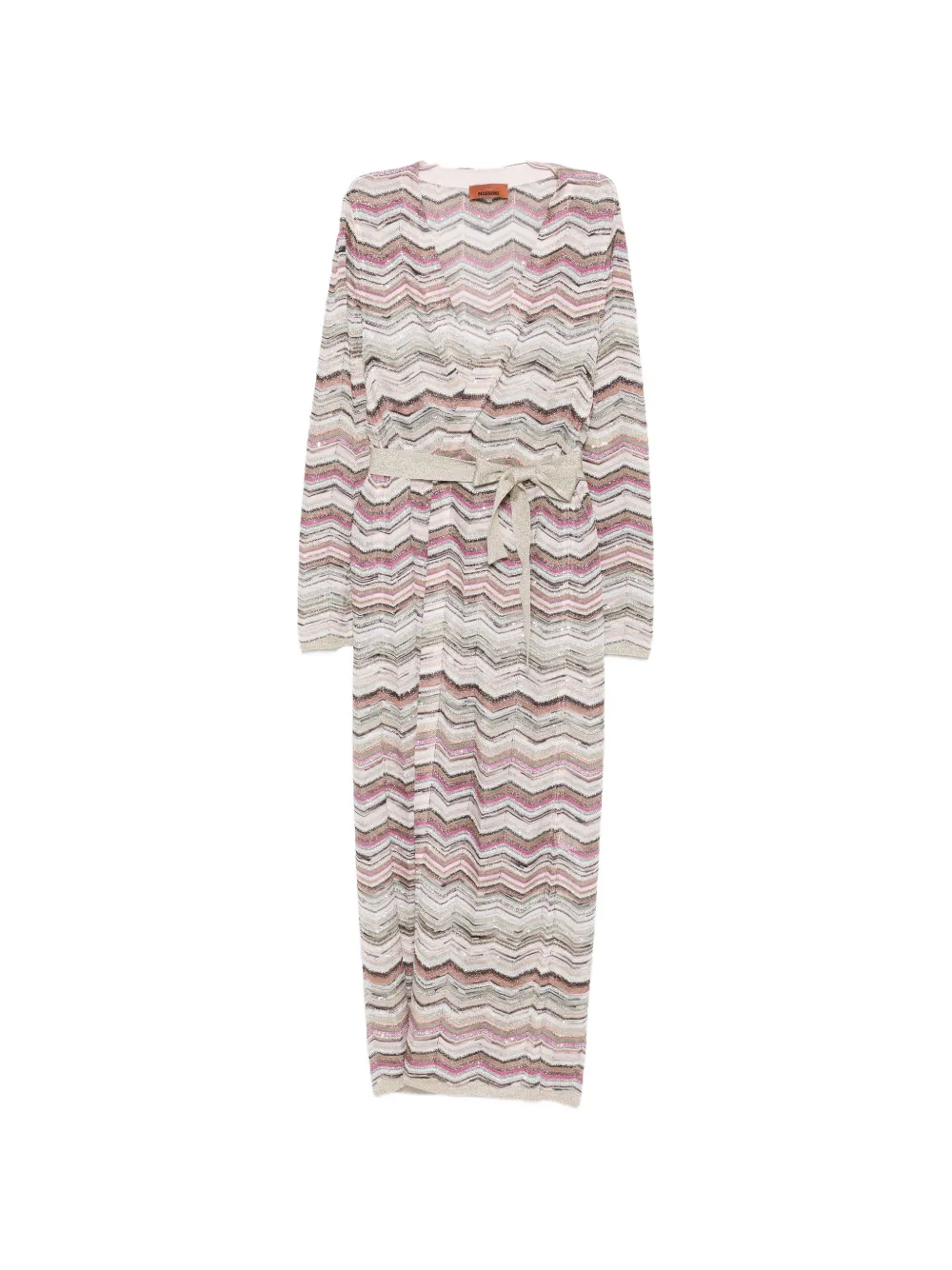 Missoni Zigzag-knit Belted Cardigan In Neutrals