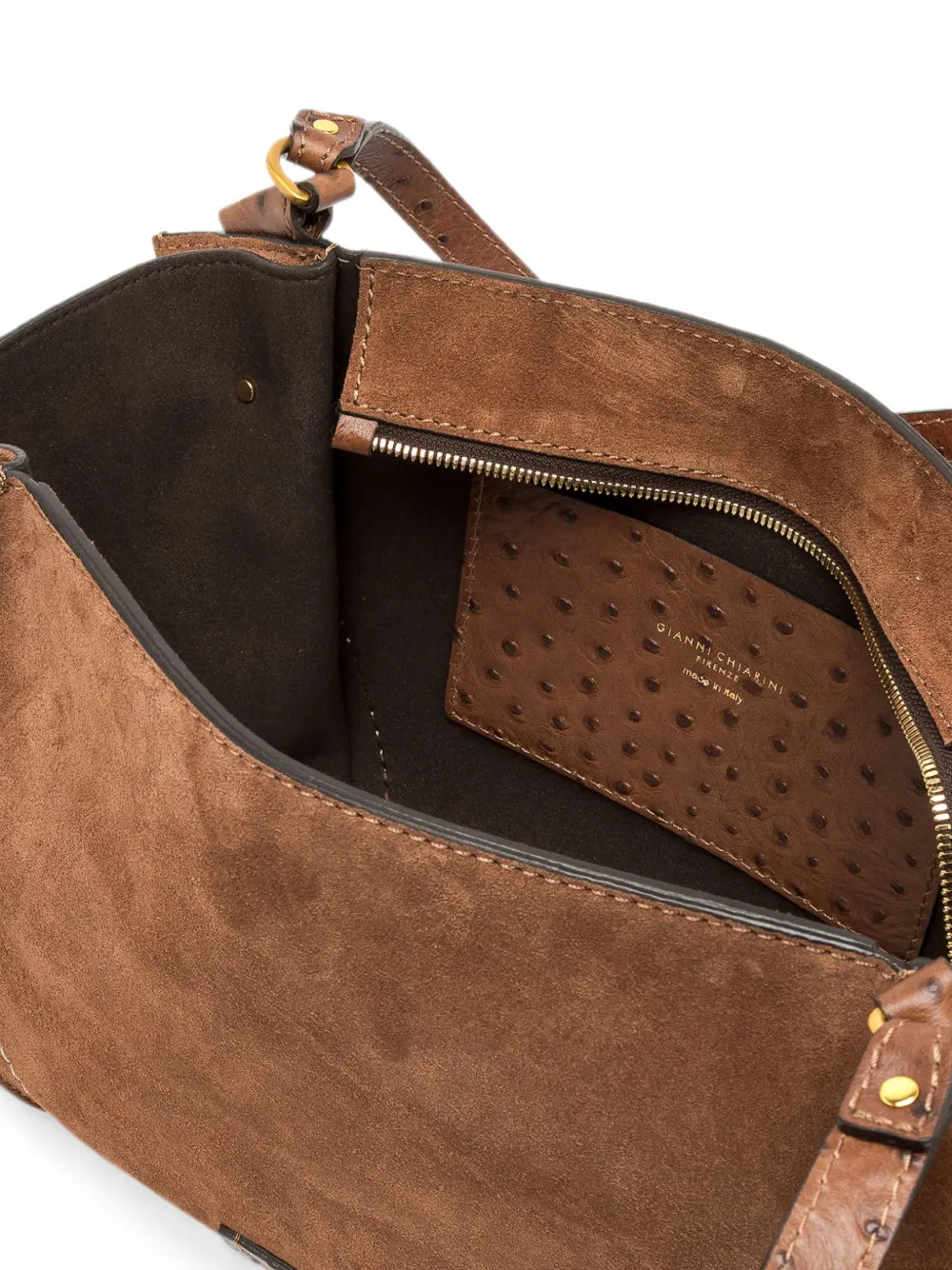 GIANNI CHIARINI Medium Bloom suède schoudertas met contrasterend stiksel Bruin