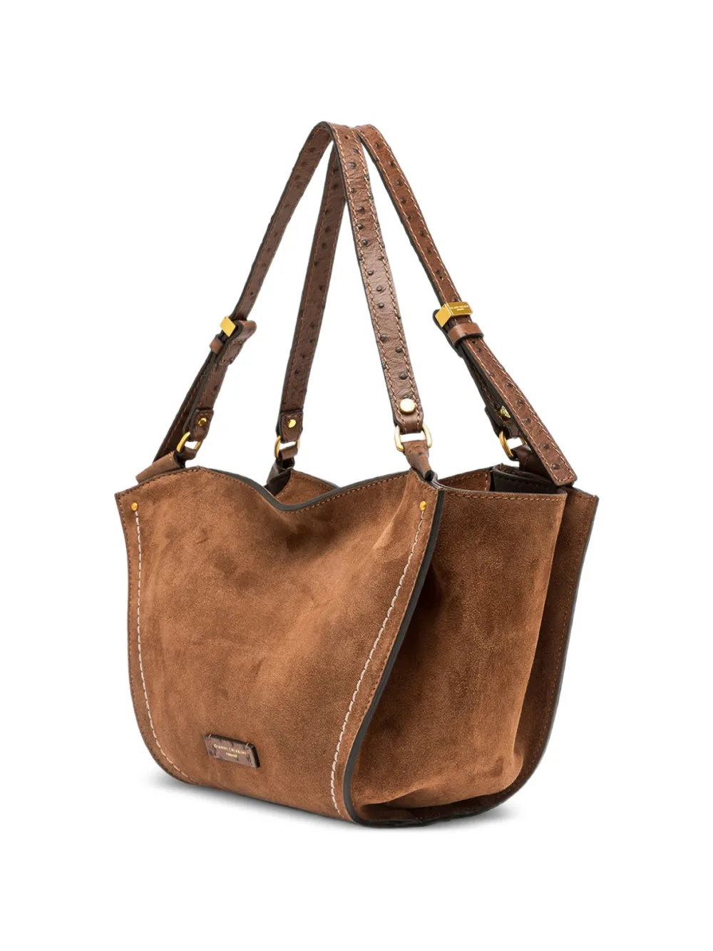 GIANNI CHIARINI Medium Bloom suède schoudertas met contrasterend stiksel Bruin