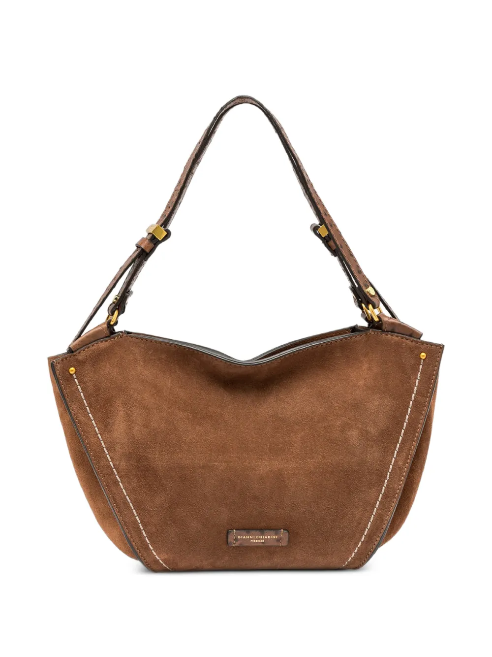 GIANNI CHIARINI Bloom medium suede contrast-stitch shoulder bag - Braun