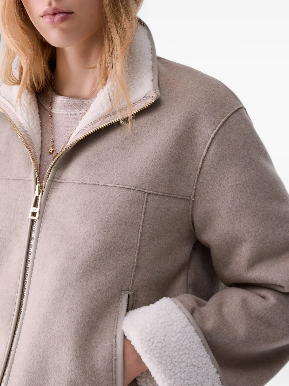 LIU JO Boxy synthetische lammy jas Beige