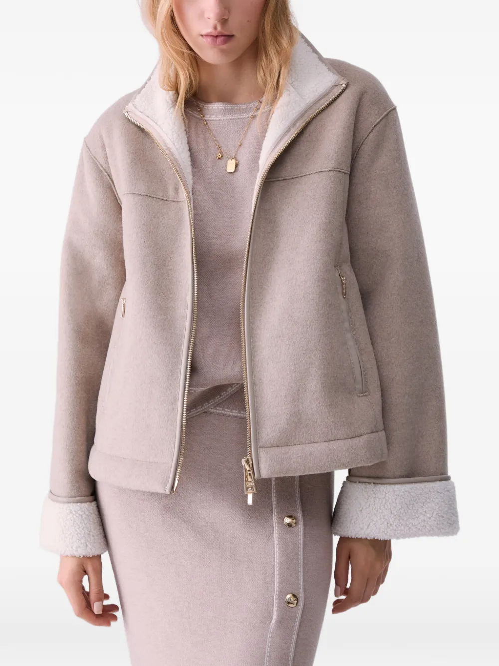 LIU JO Boxy synthetische lammy jas Beige