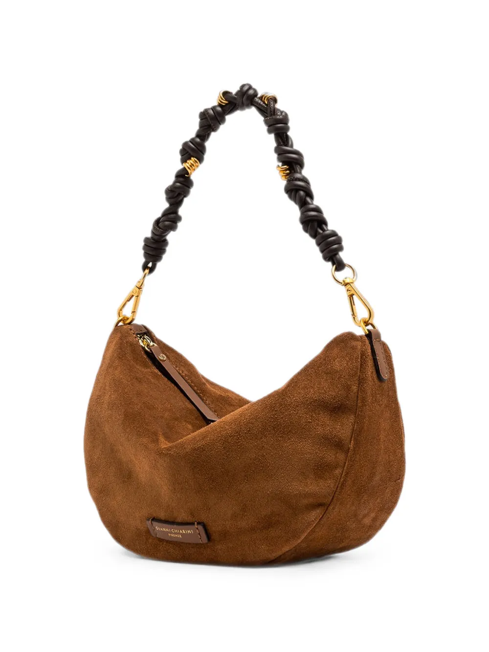 GIANNI CHIARINI Kleine Cleo suède shopper met geknoopt bandje Bruin