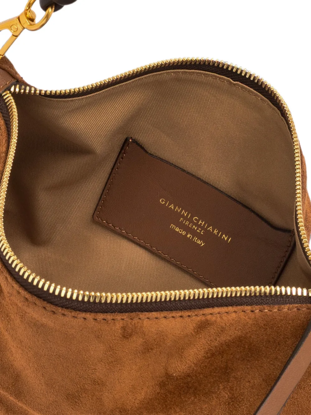 GIANNI CHIARINI Kleine Cleo suède shopper met geknoopt bandje Bruin