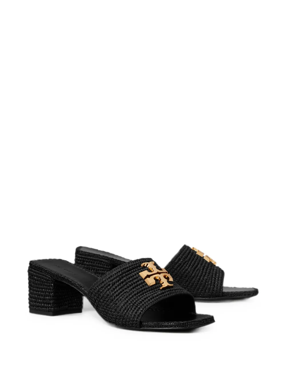 Tory Burch Eleanor raffia sandalen met hak Zwart