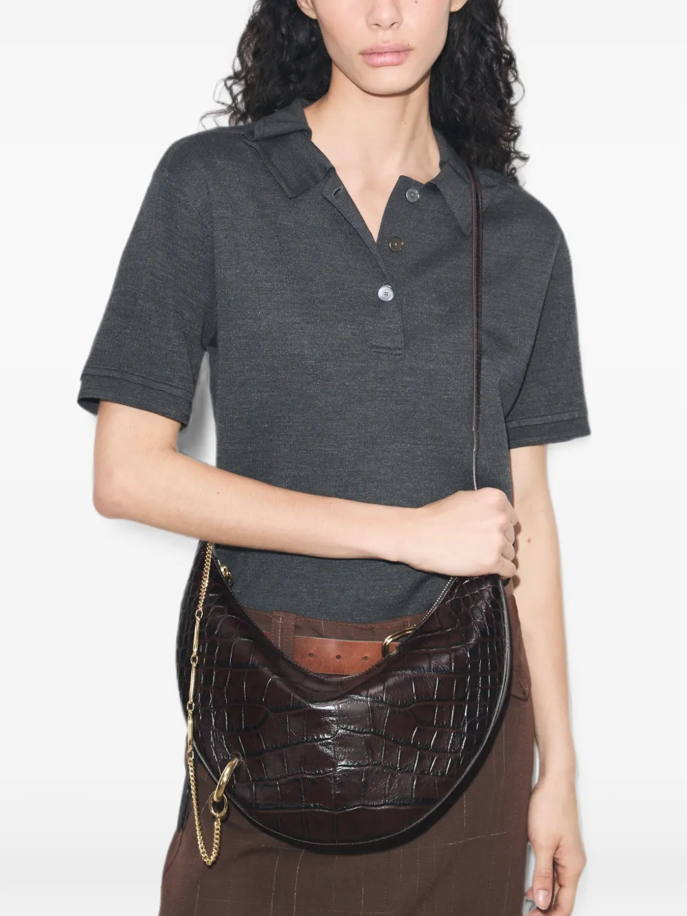 Tory Burch Pierced crossbodytas met krokodillen-reliëf Bruin