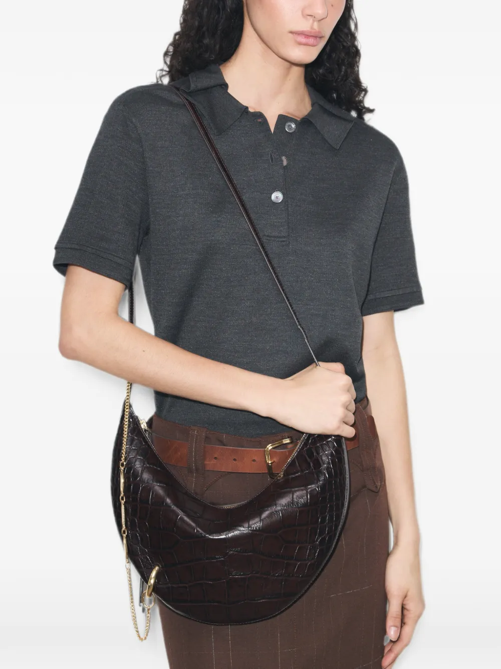 Tory Burch Pierced crossbodytas met krokodillen-reliëf Bruin