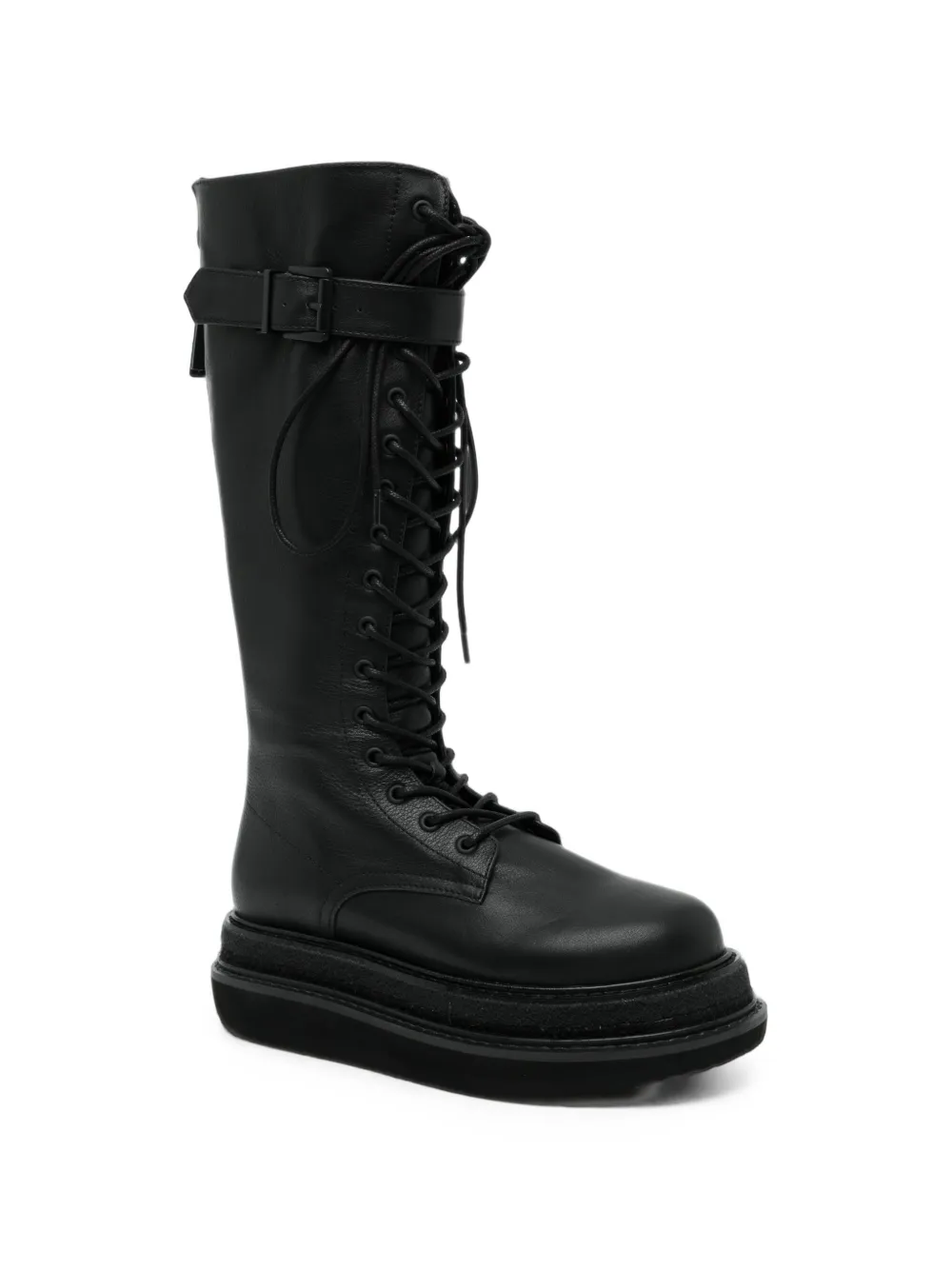 Yohji Yamamoto oil-leather buckled boots Zwart