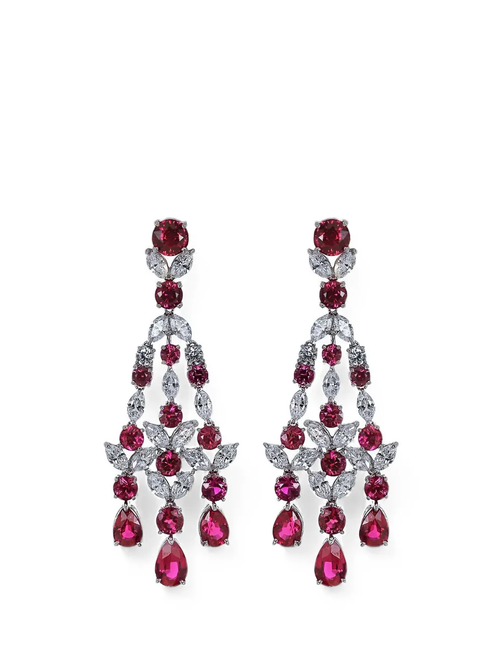 Fantasia by Deserio ruby cubic zirconia chandelier earrings - Argento