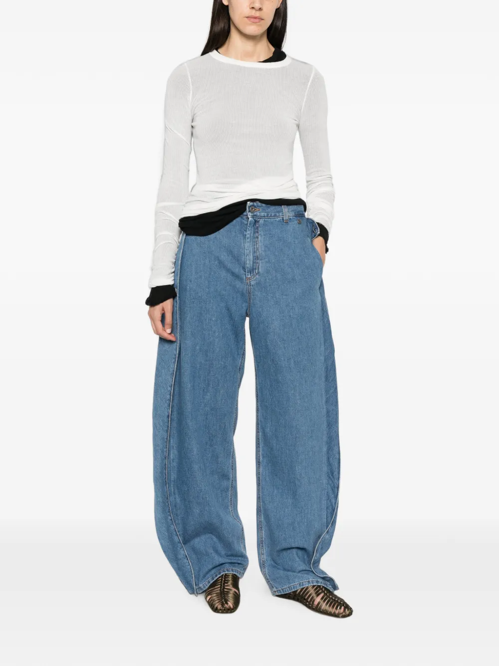 LOEWE Jeans met wijde pijpen en contrasterende afwerking Blauw