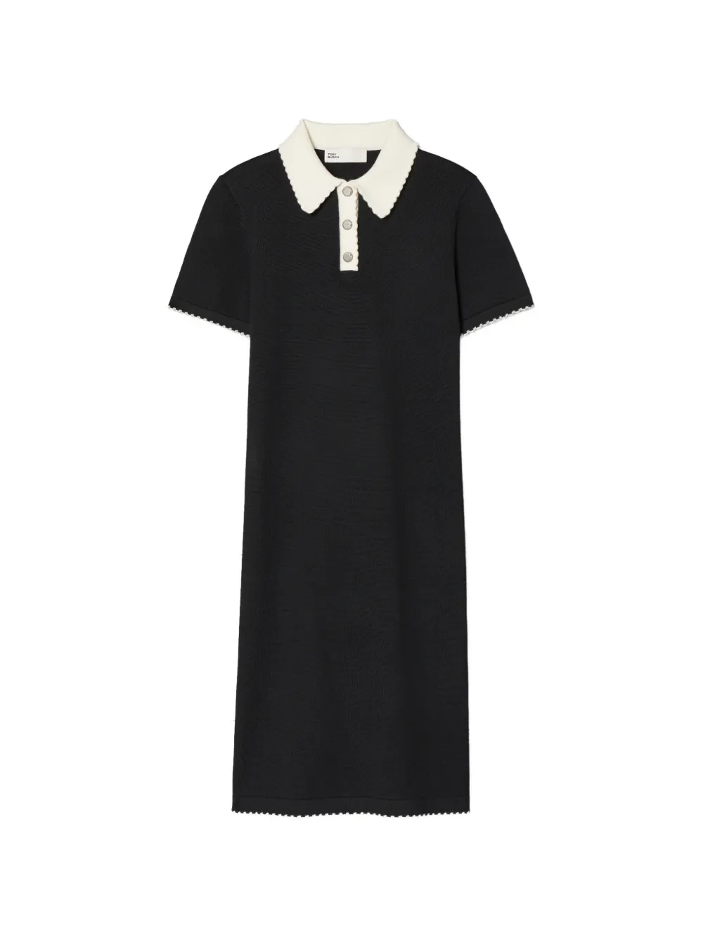 Tory Burch Abito modello polo in lana con orlo a smerlo - Nero
