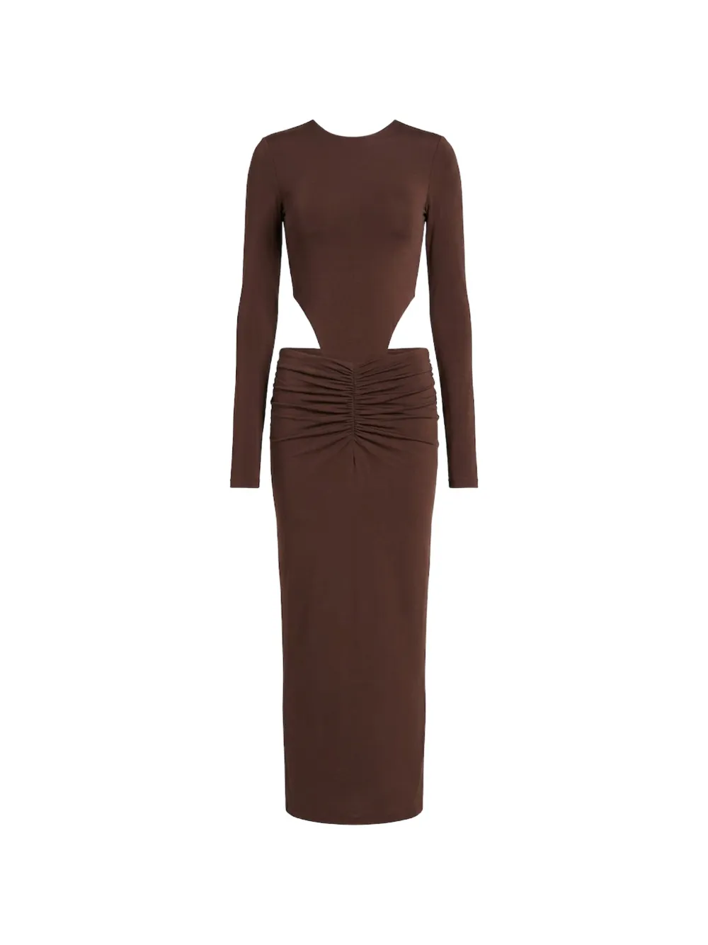 THE ANDAMANE Heloise cut-out ruched midi dress - Brown