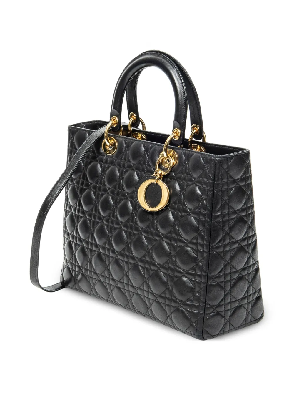 Dior Pre-owned Large Lady Dior Cannage Tote Bag in Black, view 3
