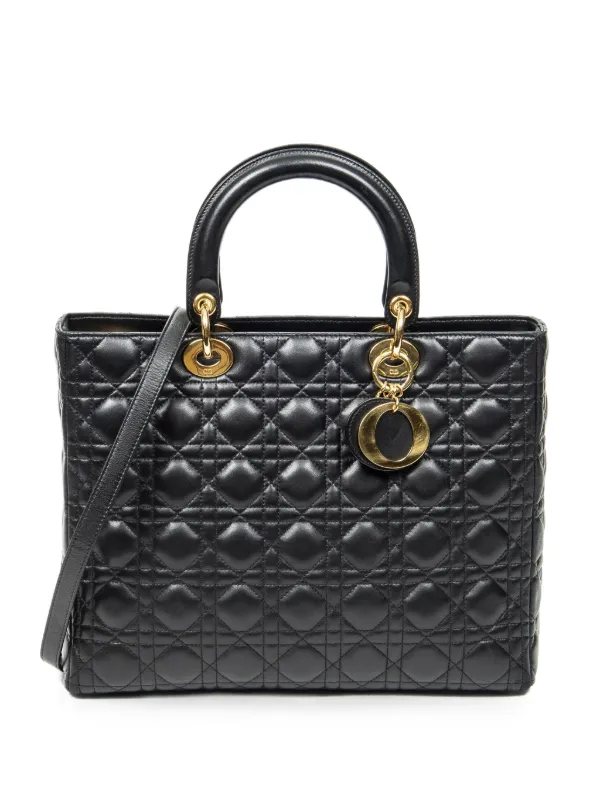 Dior Pre-owned Large Lady Dior Cannage Tote Bag in Black