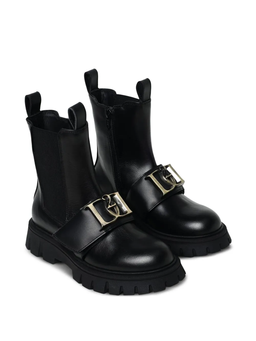 DSQUARED2 KIDS logo-buckle leather ankle boots Zwart