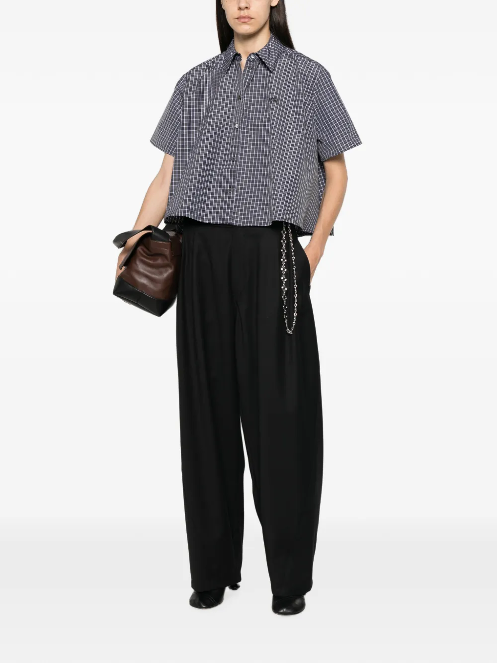 LOEWE check-pattern cropped shirt Zwart