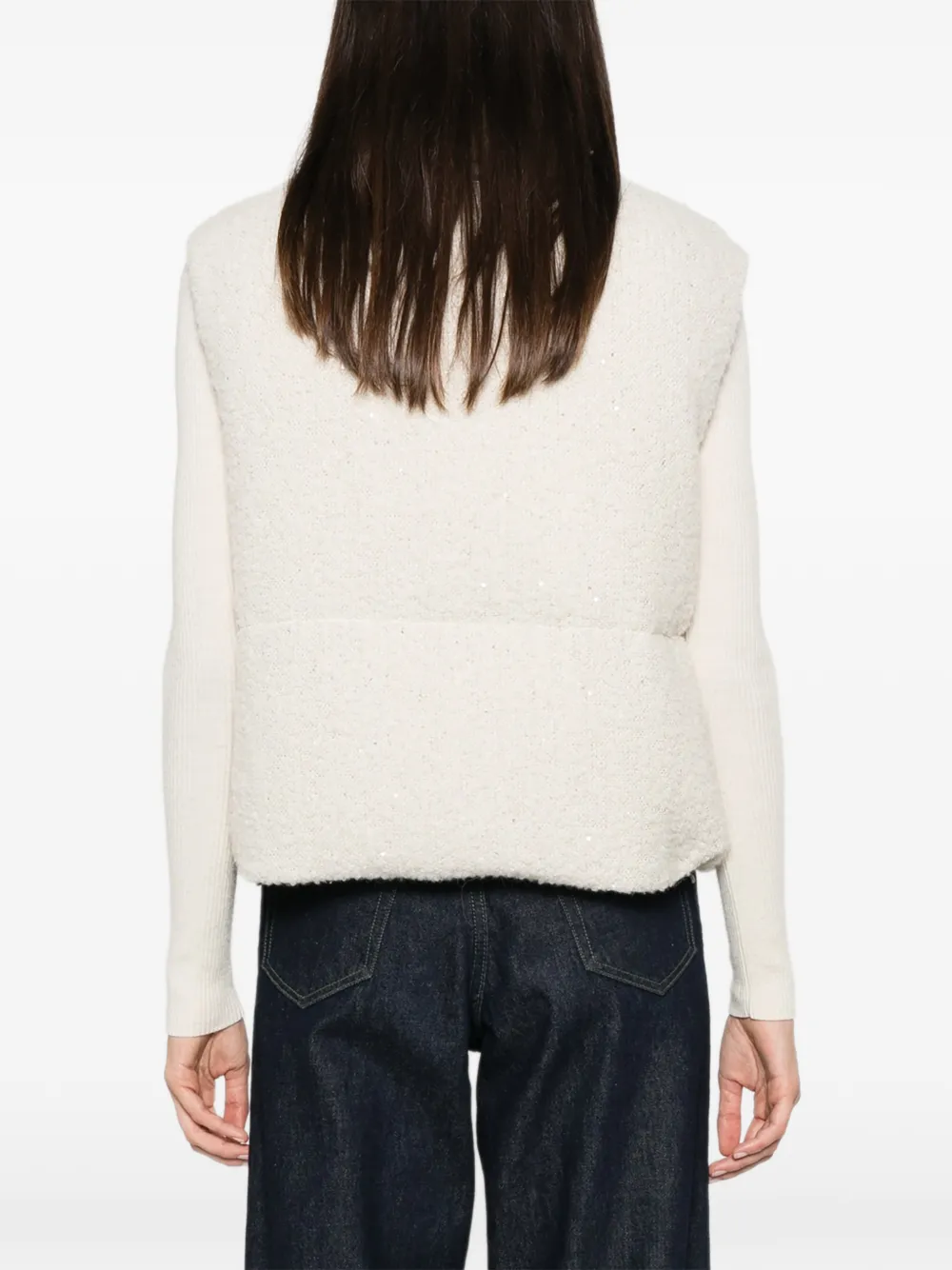 Herno Bodywarmer met trechterhals en pailletten Beige