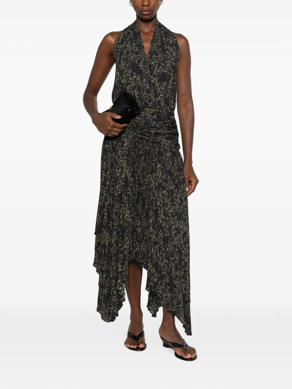 Proenza Schouler Paulina maxi-jurk met bloemen-print en plooien Zwart