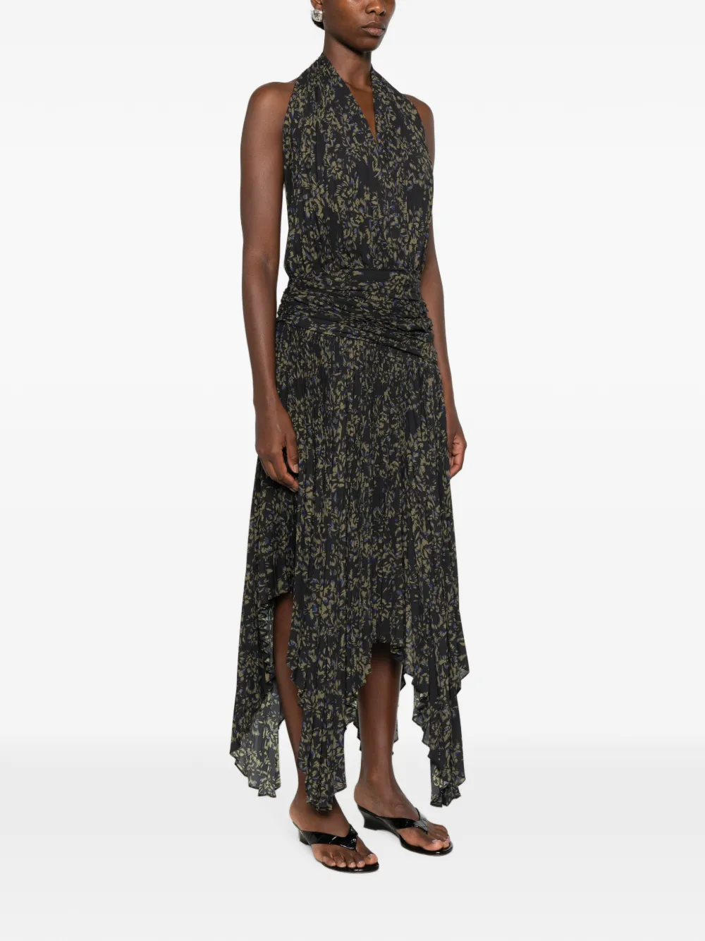 Proenza Schouler Paulina maxi-jurk met bloemen-print en plooien Zwart
