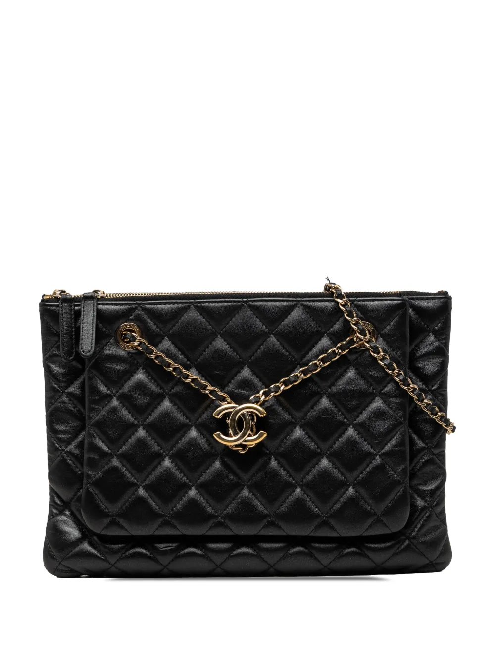 CHANEL Pre-Owned 2019 CC Quilted Lambskin Double Zip crossbody bag - Black