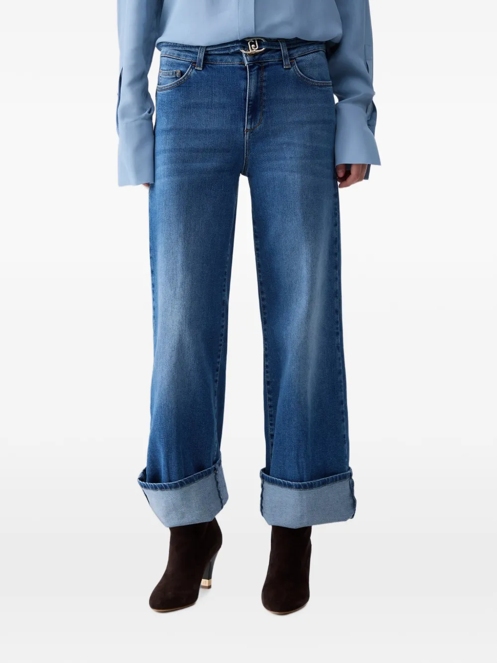 LIU JO Straight jeans met logogesp Blauw