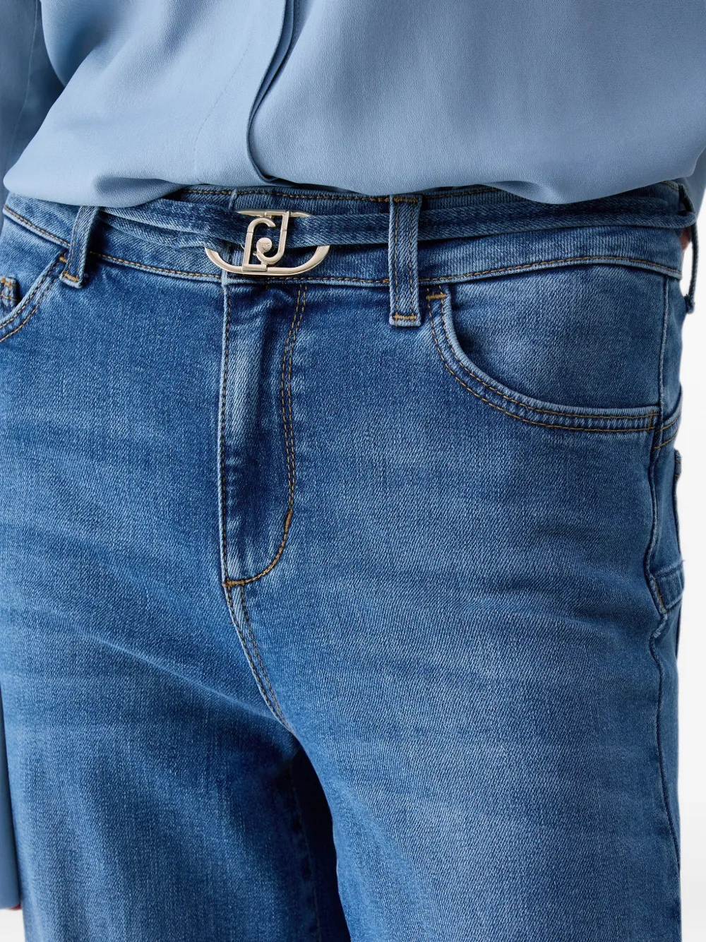 LIU JO Straight jeans met logogesp Blauw